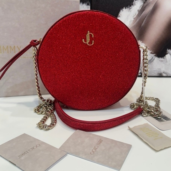 Jimmy Choo Handbags - Jimmy Choo Red Glitter Round Crossbody Bag